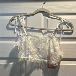NWT! Missguided White Spotty Lace Sheer Unlined Beach Crop Top 12 Festival